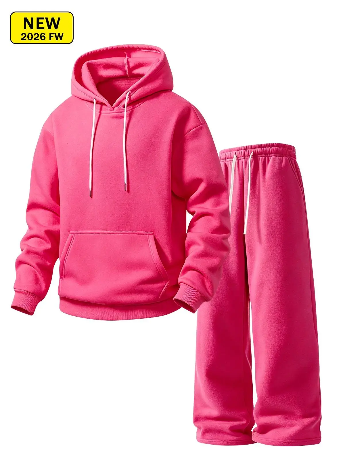 Minimalist solid-color hooded sweatshirt + straight-leg casual long pants set, unisex lotose basic long-sleeve pullover hoodie and sweatpants se