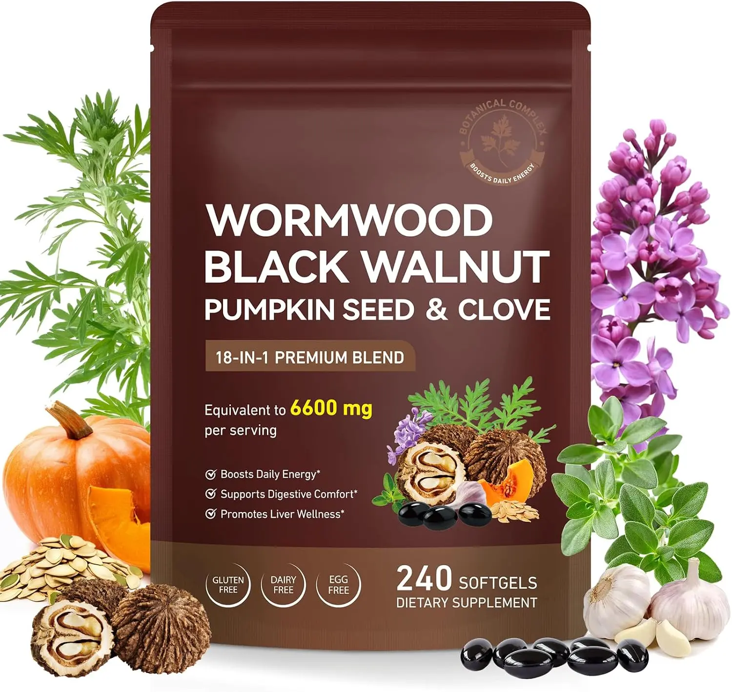 Wormwood Black Walnut Clove Cleanse For Humans Elimination, 18-in-1 Potent Herbal Complex with Wormwood, Black Walnut, Clove, Garlic, Oregano, Pumpkin Seed Extract, Liposal Delivery|240 Softgels