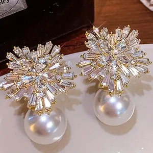 Sparkling Luxurious Imitation Pearl & Earrings - 1 Pair, Stainless Steel Posts - Ideal for Summer Parties & Beach Vacations