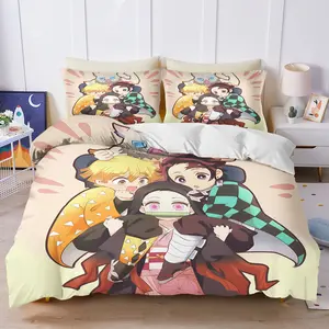 Demon Slayer bedding set, 2/3-piece duvet cover set, featuring cartoon characters.  Utilizing digital printing technology, this soft and comfortable duvet cover set is suitable for bedrooms and guest rooms.