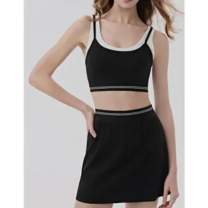 Women's summer tennis outfit, yoga top & skirt set. Casual stylish sportswear, versatile daily wear WorkoutSet