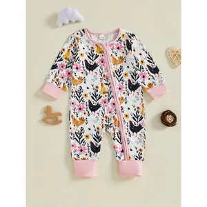 Baby Boy Girl Fashionable Comfortable Romper Sweatshirt| Camouflage/Rooster Floral Print Long-Sleeved Zip-Up Romper, Adorable Infant Toddler Autumn/Winter Wear, 0-12 Months, Suitable for Halloween, Christmas, Thanksgiving, for Outdoor