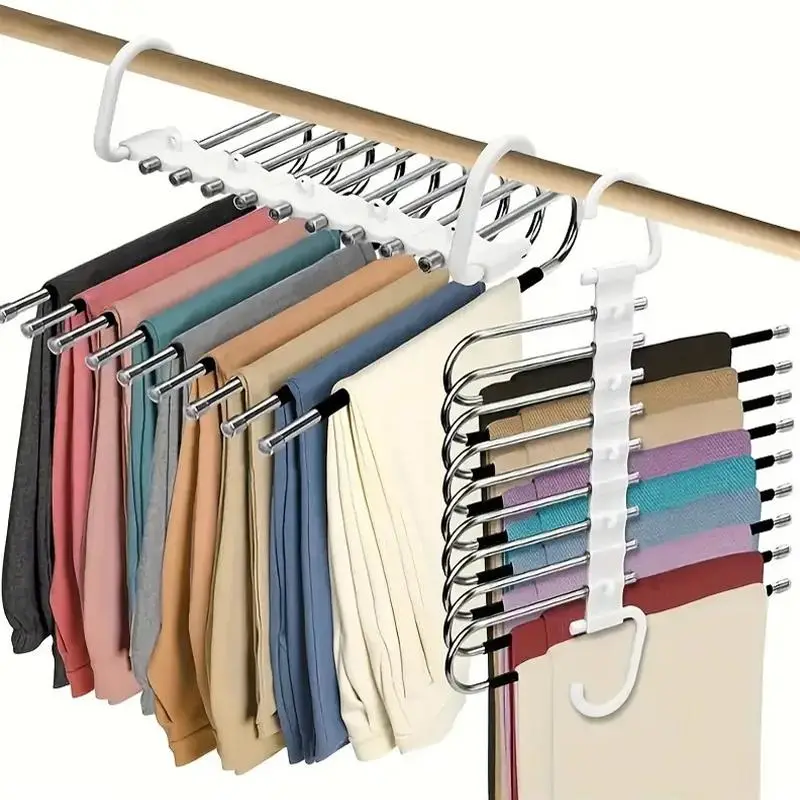 Folding Pants Hanger, 1/2 Counts 5/9 Layers Non-slip Metal Pants Trousers Hanger, Clothes Hanger for Home, Dormitory and Wardrobe