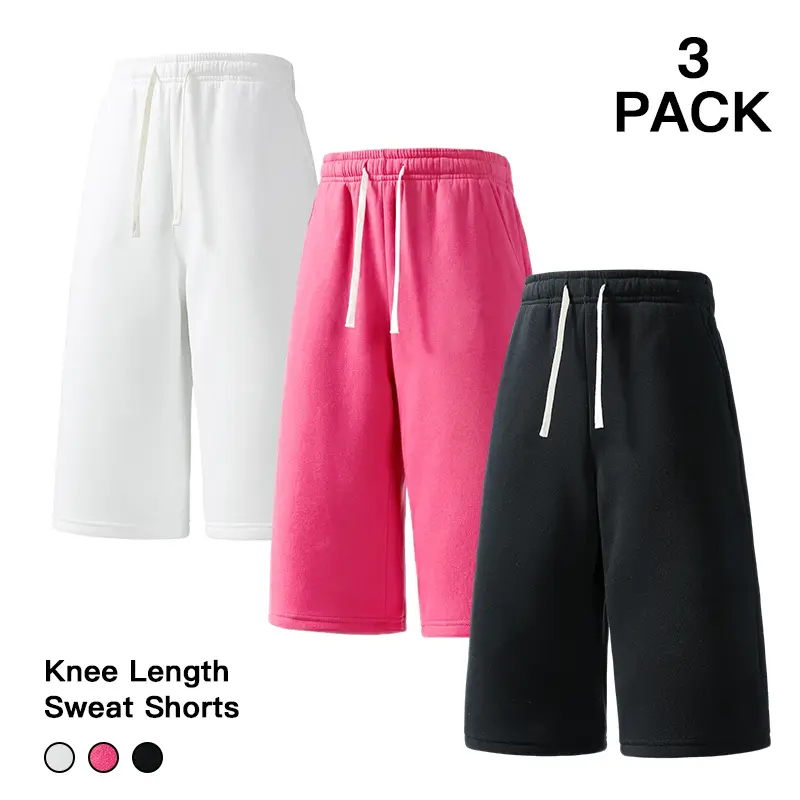 3 Pack Men Oversized Knee Sweat Shorts Solid Elastic Waist Casual Jogger Bottoms Street Fashion Lounge Workout Walking Daily Bottoms
