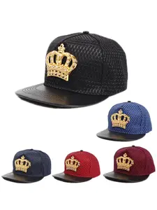 New Crown Metal Logo Hip-Hop Hat European and American Fashion Street Dance Baseball Cap Flat Brim Mesh Cap Couple Sun Protection Hat Trendy