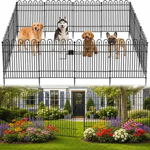 Garden Fence with Gate, 10-Panel Rustproof Metal Dog & Pet Barrier, 32in H x 23.6ft L, No-Dig Outdoor Yard & Patio Fence