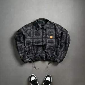 Men’s Unique Paisley Patchwork Jacket, Trendy Zip-Up Collared Jacket for Street Style, Fall & Everyday Fashion