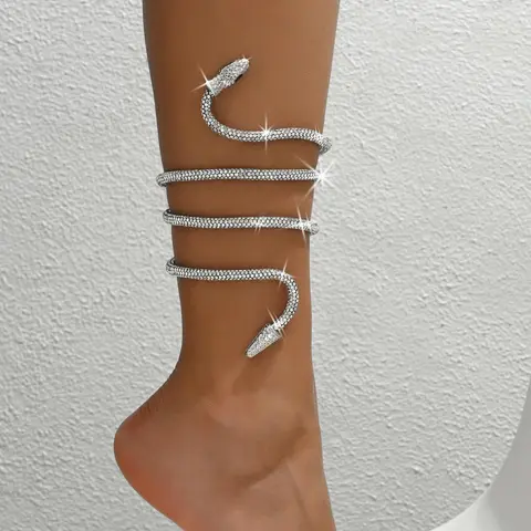 Rhinestone Decorated Snake Design Anklet, Fashionable Jewelry for Women & Girls, Trendy All-match & Exquisite Jewelry for Birthday Gift, Dainty Layered Anklet, Trendy Fashionable Accessories, Fashion Cool Accessories