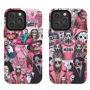 Cute Pink Horror Halloween Ghost Face Scream Vintage Tough Phone Case,Movie Perfect Fans Gift For iPhone 7,8 X 11 12 13 14 15 16 Pro Max Plus & for Samsung S22 S21 S25 S24 S23 funny protection cover