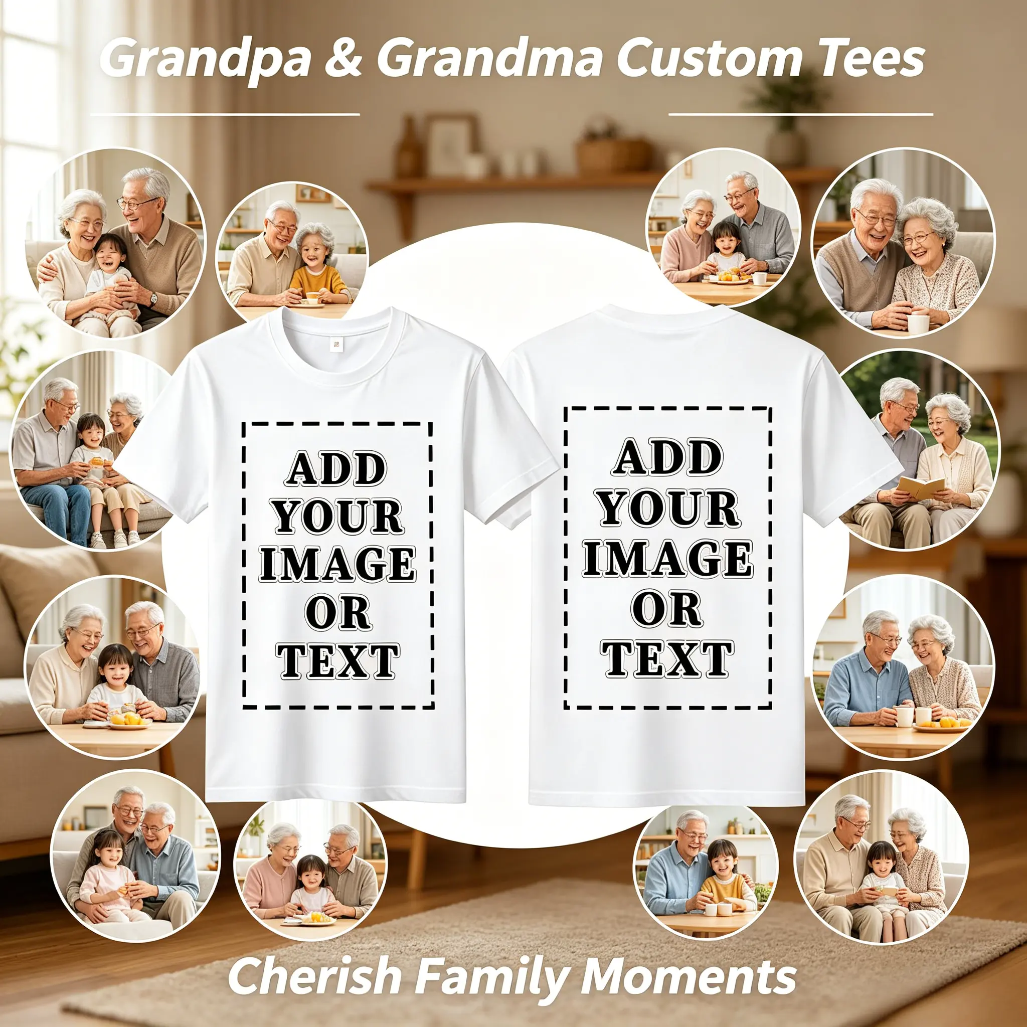 Custom In Memory Of Grandparents Double Sided Printed Shirt, Personalized Photo & Text Remembrance T-Shirt, Sympathy Funeral Gift For Family, Unisex Casual Cotton Memorial Tee For Men Women
