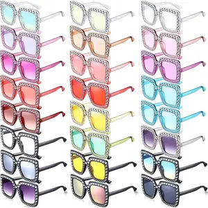 Women Disco Sunglasses 70s Rhinestone  Sunglasses Bulk Large Square Sparkling Glasses