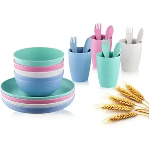 Wheat Straw Dishes Dinnerware Sets, Kaloo 20count Lightweight Unbreakable Dish Set, Microwave and Dishwasher Safe, Reusable youth and Toddler Plates and Bowls Sets