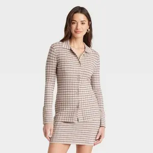 Women's Button-Down Cardigan - A New Day Navy Blue Striped XS