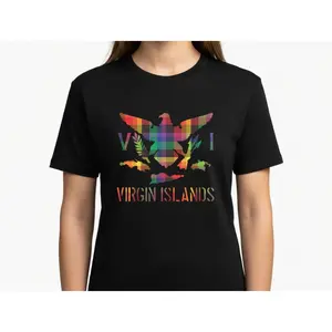 VI Madras Flag Graphic Tee, Virgin Islands Souvenir Design, Cultural Heritage Print, Unisex, Comfortable, All‑Season Wear