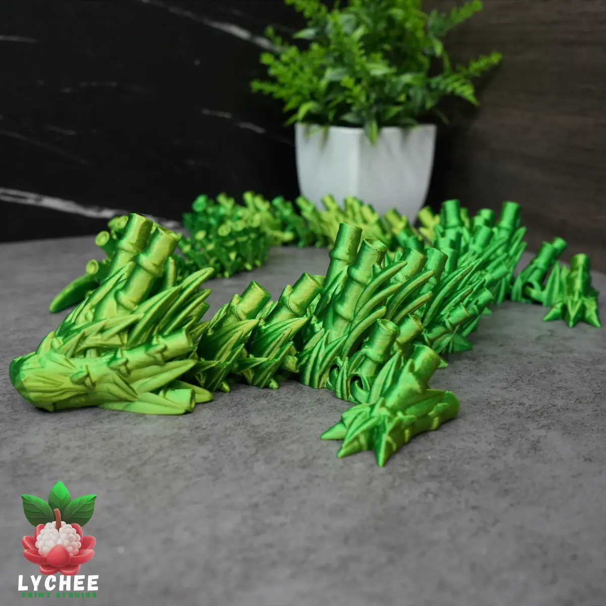 Bamboo Dragon | Large Articulated Dragon Sculpture | Bamboo Shoot Scales | Fantasy Decor | Fidget Toy