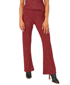 Vince Camuto Women's Red Ribbed Metallic-Threaded Pants