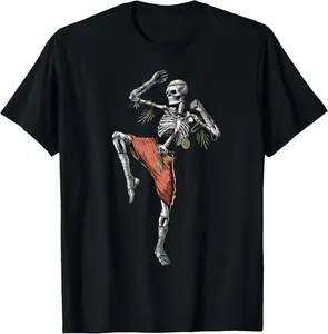 Skull Muay Thai Boxing Karate Kickboxing MMA Casual Short Sleeve Cotton T Shirt