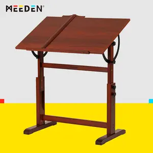 MEEDEN Wood Drafting Table,Artist Drawing Table with Height Adjustable & Tilting Large Surface Tabletop,Studio Painting Table,Art Craft Desk for Writing,Reading,Working Desk,Walnut Color