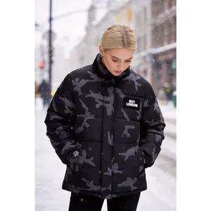 TCH - B - Cold Grey Down Jacket Unisex - Camo Print Outdoor Wear  Shoulder Zip Front Casual Stand Collar Winter Jacket
