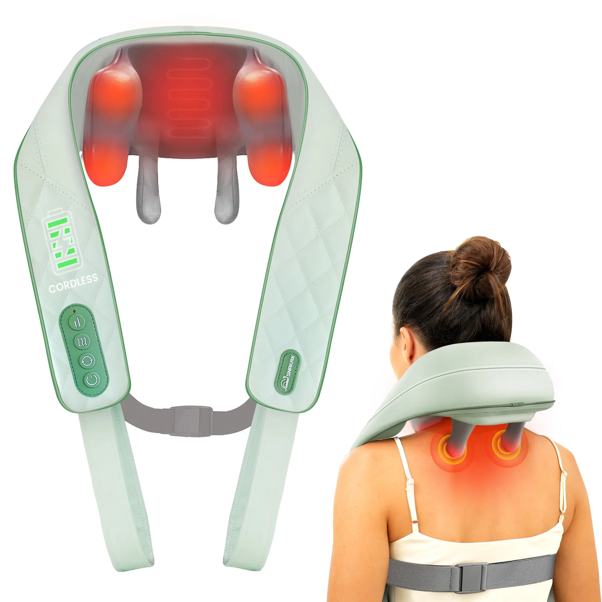 Snailax Battery-Operated Neck Shoulder Massage Pillow with Heat, 4D Deep Tissue Kneading, Battery-Operated/Heat/Shiatsu Massage Devices, Christmas Gifts for Men, Women, Heat Massage Devices