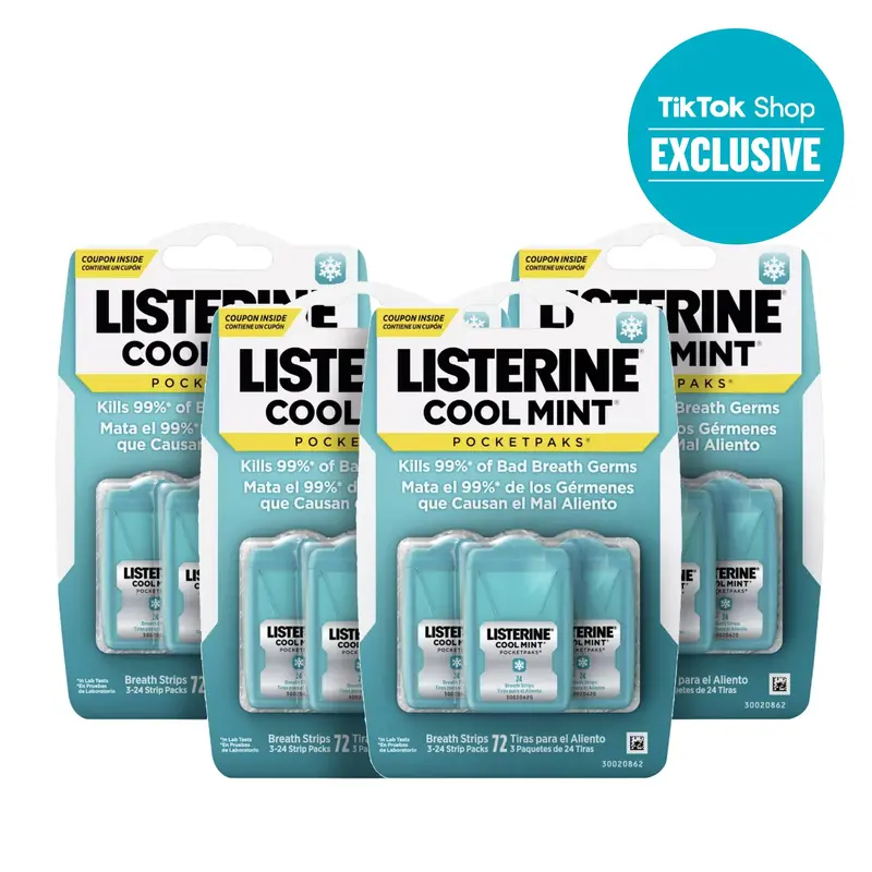 Listerine Cool Mint Pocketpaks Dissolving Breath Strips 12 Pack, 288ct total, Zero Sugar, Zero Alcohol, #1 Recommended Mouthwash Brand
