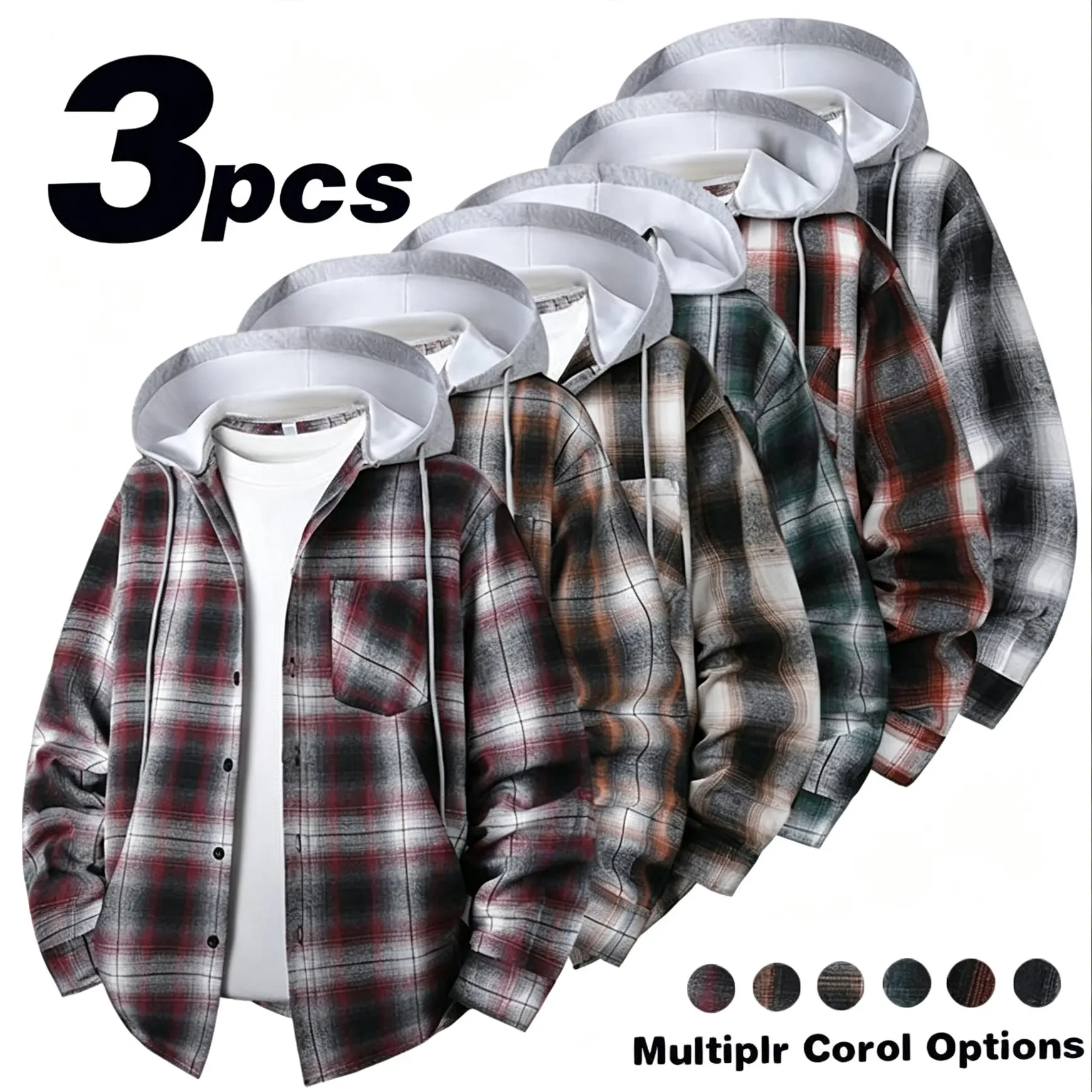 2026 Spring Plaid Hooded Shirt, Unisex, Casual, Loose-fitting, Fashion Brand, Versatile Shirt Top and Outerwear Long Sleeve Button-Up Retro