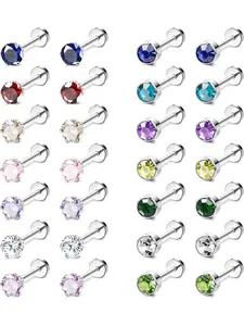 14 Pairs Colorful Zirconia Cartilage Stud Earrings for Women Men Premium Stainless Steel with Brilliant CZ Designed with Screw Flat Back Style Classic Tiny Studs Perfect for Tragus All Cartilage Ear Piercing Decoration