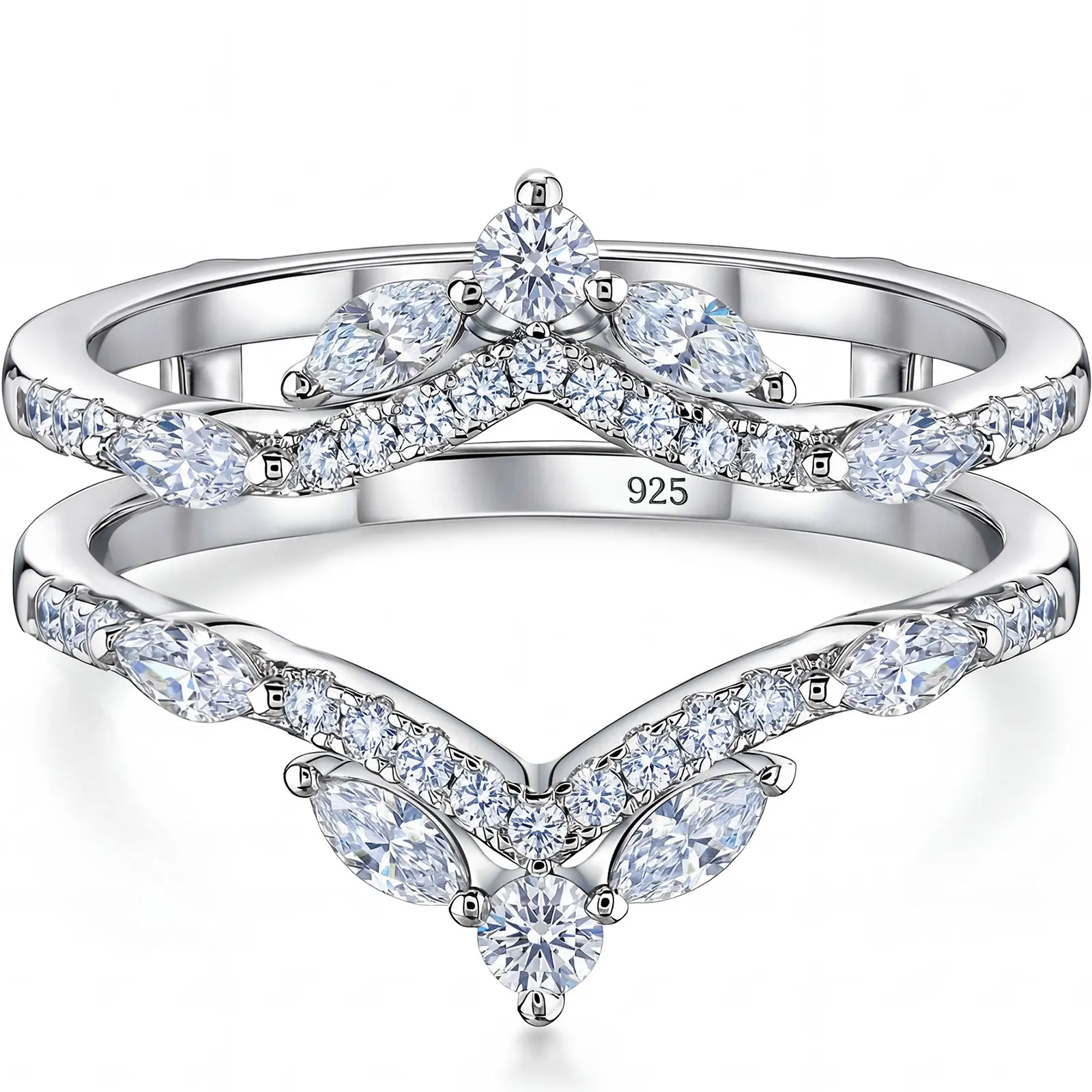 Heinlov 925 Sterling Silver Moissanite Wedding Ring Enhancer, Marquise Cut Wraps for Female, Size 5-10, Fashion Accessories for Engagement Rings, 6 Months Warranty