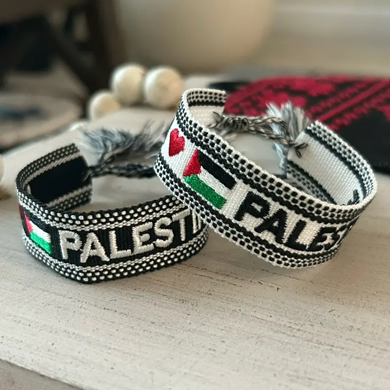 I Love Palestine Woven Bracelet  | Palestinian Flag Bracelet | Adjustable Black or White Palestine Wristband | Palestinian Gift