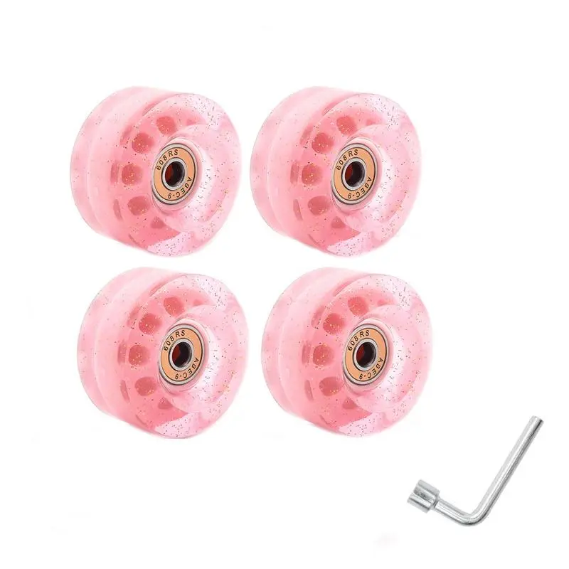 Polyurethane Roller Skate Wheels - 4-Piece 58x32mm 82A with Pre-Installed ABEC 9 Bearings, Portable Skate Accessory Wrench, for Indoor/Outdoor Use