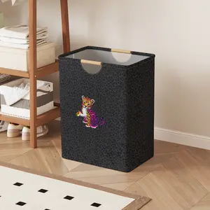 Leopard Print Open Storage Box, Foldable Laundry Basket with Handle, Home Bathroom Collapsible Clothes Organizer Bucket
