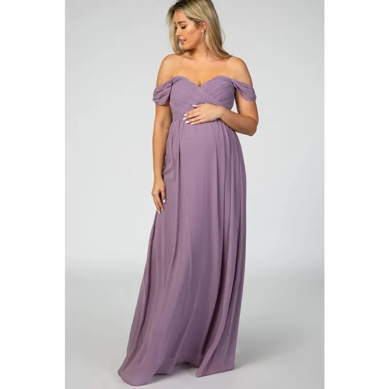 chinese dress ladies OM5693 Straps Lavender Chiffon Tiered Maxi Dress – Ohmollydress main image 0