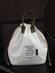 Insulated Lunch Box Bag, Lightweight Drawstring Canvas Lunch Bag, Portable Food Storage Pouch for Students and Office Workers, Reusable Lunch Bag