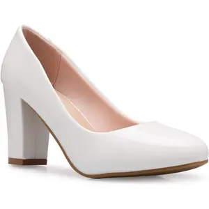Women's Classic Round-Toe Platform Pumps High Block Heel - Adorable, Comfortable