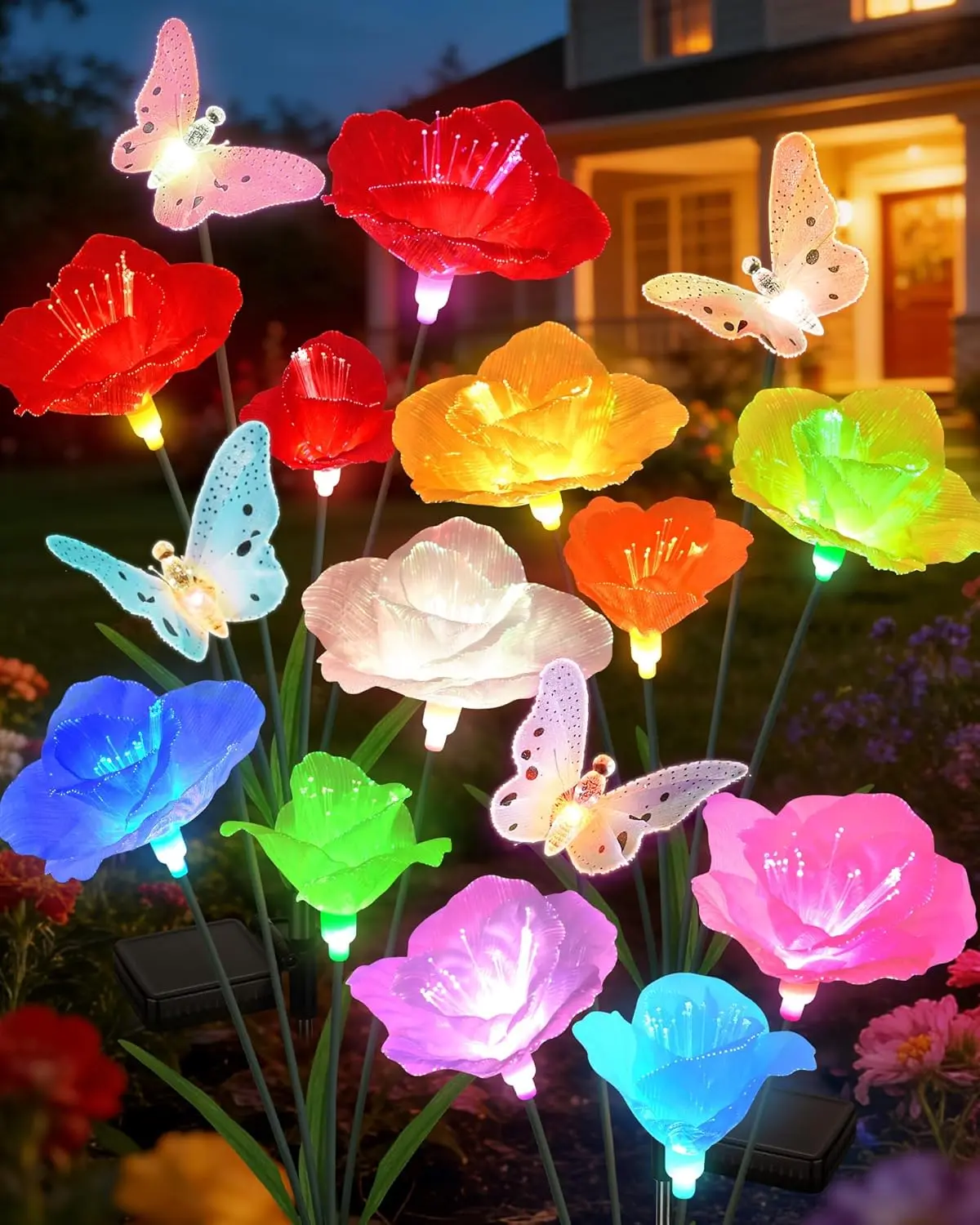 2-Pack Solar-Powered Waterproof Outdoor Fiber Optic Lights - Swaying Butterfly, 7-Color Changing Rose Decor for Garden, Lawn - Mom, Dad, Grandma, Family Gifts for Home Improvement Outdoor Lighting Needs
