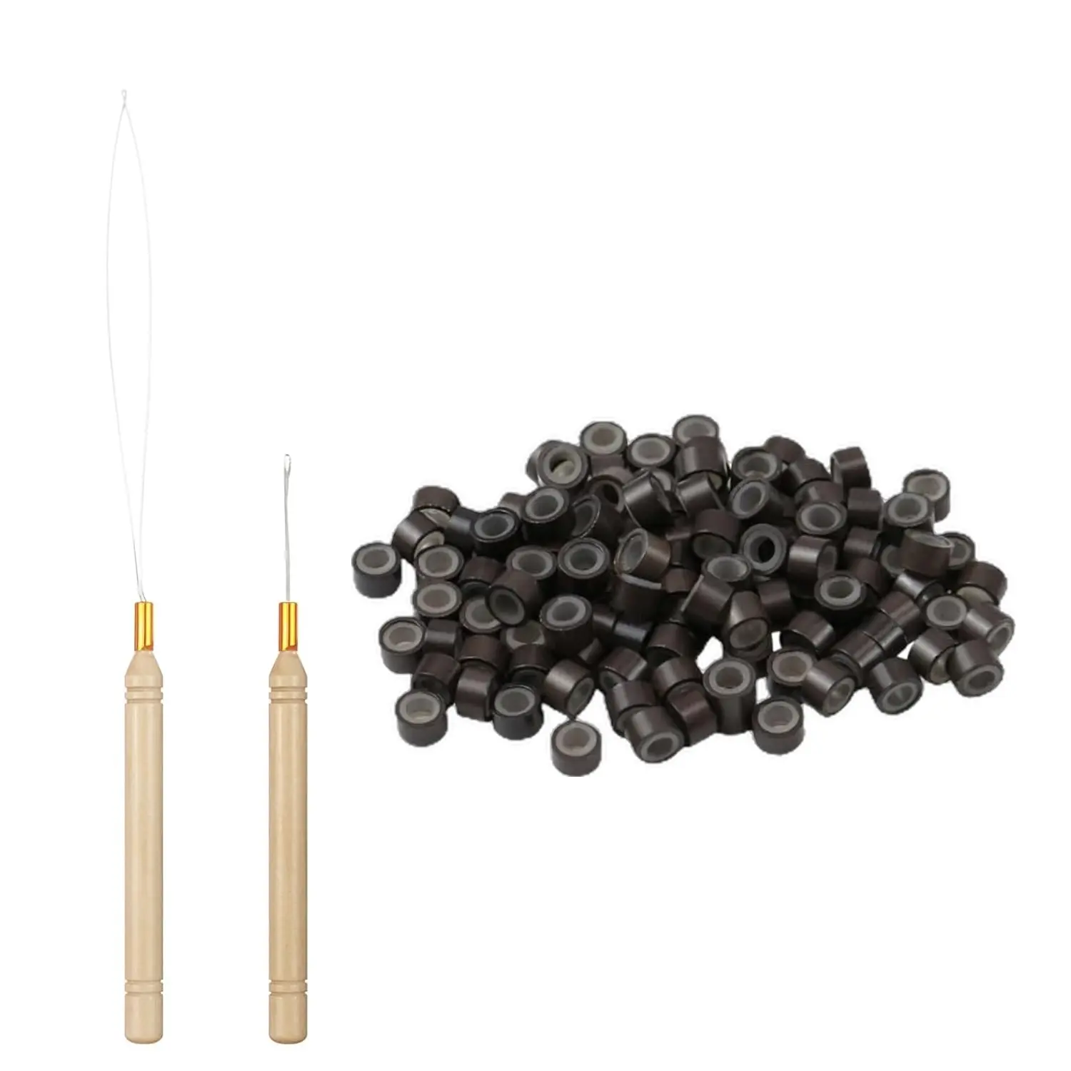 LaaVoo Butterfly Weft Hair Extensions Tool Set - 80pcs Silicone Lined Braiding Beads, Loop Threader, Easy Installation & Removal, Random Color Hair Tools for Haircare Styling Accessories