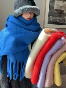 Women's Luxury Winter Scarf, Ultra-Thick Large Shawl, Soft Macaron Color Nude, Elegant Comfortable Blanket Wrap