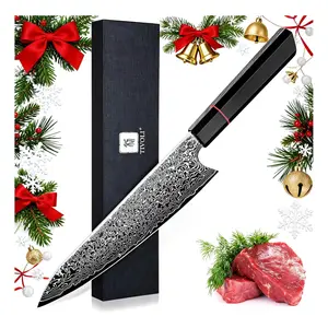 TIVOLI Damascus Chef Knife 8 Inch, Japanese Hand-Forged High Carbon Kitchen Knife with Octagonal Handle, with Premium Gift Box for Slicing, Dicing & Chopping