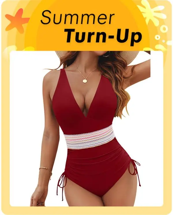 Blooming Jelly Women Tummy Control Swimsuits One Piece Slimming Modest Bathing Suit Color Block Drawstring Swim Suits #September Restock Campaign