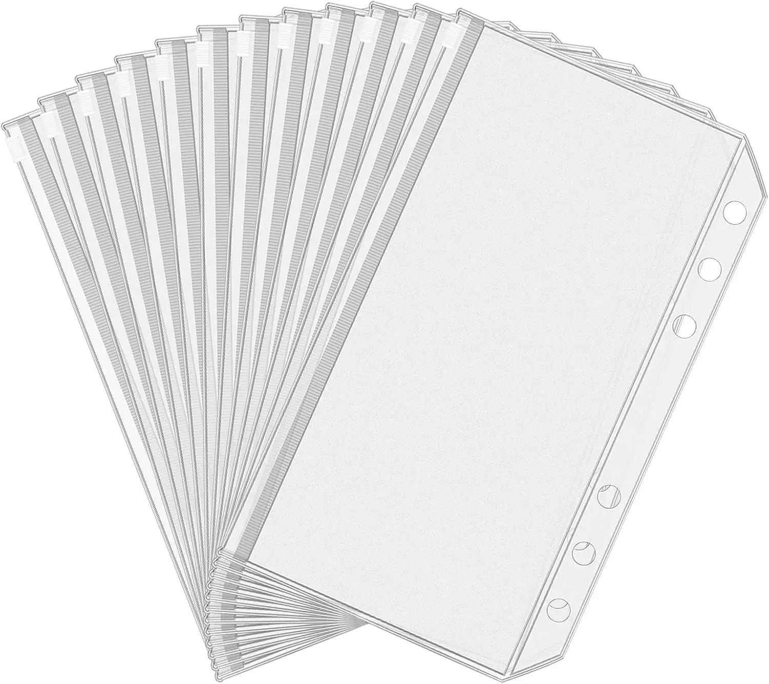 12pcs A6 Size Binder Pockets 6 Holes Budget Cash Envelopes for Budgeting, Clear Zipper Folders Loose Leaf Bags for A6 6-Ring Budget Binder, Waterproof PVC Document Pouch Filing Bags