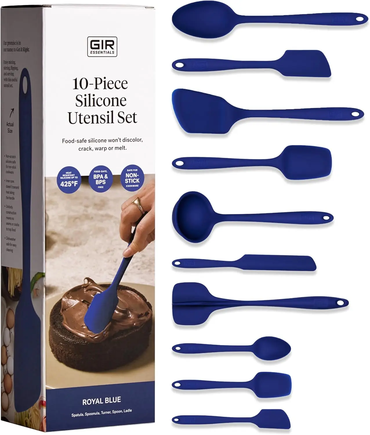 GIR 10-Piece Silicone Kitchen Utensils Set with Handles - Non-Toxic for Nonstick Cookware, Hanging Multifunctional Kitchen Supplies with Various Tools Including Ladle, Spatula, Turner, Spoon, Spoonula - Household Cooking Essentials