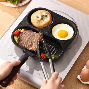 3-in-1 Cast Iron Skillet with Non-Stick Coating,Non-Stick Cast Iron Breakfast Pan,Heavy-Duty Frying Pan Flat Grilling Pan, Even Heat Distribution Cooking Tool for Home Kitchen Camping Perfect for Sausages, Eggs, and More, Sausage Cooking Tool