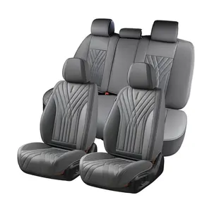 FLORICH Seat Covers,Car Seat Covers Full Set, Nappa Leather Front and Rear Seat Covers, Luxury Car Seat Cushion,Gary Leather Seat Covers 5 Seats, Universal Car Vehicle Accessories for Sedan SUV most fit