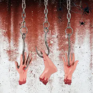 Halloween Iron Chains Hook Hand Feet Haunted House Horror Props Scary Fake Hand Hanging Ornament Halloween Party Home Decoration