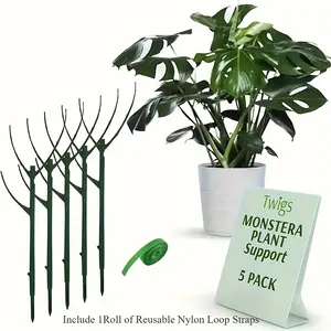 5 Pack Garden Plant Support Stands, Stackable Plastic Plant Rings, Adjustable Plant Supports, Self-Adhesive Ties, Indoor & Outdoor Use, Garden Trellis