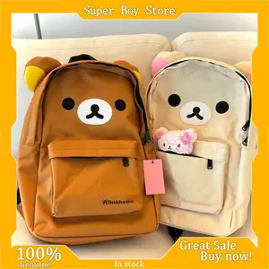 Kawaii Cartoon Rilakkumas Backpack Korilakkuma Embroidery Waterproof Nylon Backbag Large Capacity Girls Boys Student School Bag