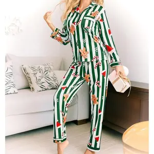 Christmas Pajamas for Women, Festive Gingerbread & Candy Cane Striped Pajama Set, Cozy Holiday Sleepwear for Christmas Morning and Lounging