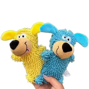 2 Pack Yellow Blue，Squeaky Mop Dog Toy, Durable Bite-Resistant Chew Toy for Small Medium Dogs, Teeth Grinding & Boredom Relief, slow rebound