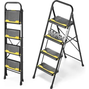 4 Step Ladder, Heavy-Duty Pass 800lb Capacity Test, Wide Anti-Slip Steps & Secure Handrail Compact, Folding Step Stool Portable Design for , Kitchen, Office, Pantry, Closet Use, Black