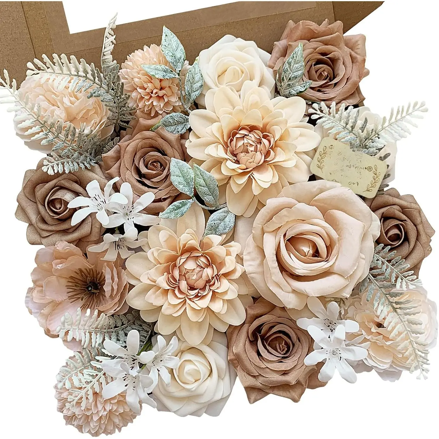 Beige Nude Reusable Artificial Silk Roses & Fall Fake Sunflowers - Floral Decor Fake Plant Ornaments for DIY Crafts, Wedding Bouquets, Cake Decorating